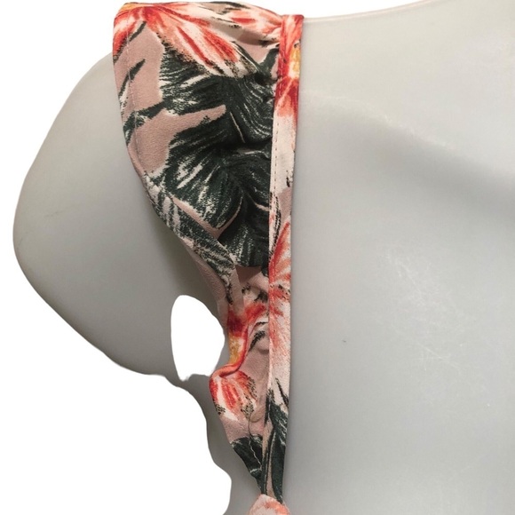 Express VTG Y2K Hawaiian Print Wrap Style Crop Top M Smock Back Floral Ruffles - Picture 5 of 7
